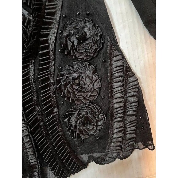 Vintage Blouse M Black Silk Blend Beaded Embellished Holiday Evening Party Top - Picture 5 of 10